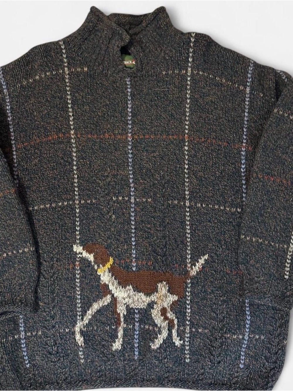 100% Wool Charcoal Turtleneck Sweater with Dog